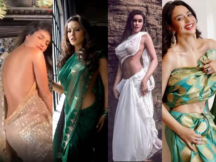 हीरोइने ग्लैमर के हदे पार कर जाती हैं. कुछ ऐसी ही ग्लैमरस तस्वीरें हम आपके लिए लेकर आए हैं जब एक्ट्रेसेस ने फैशन और स्टाइल को मोडिफाई करने के लिए दुनिया के सबसे खूबसूरत पहनावे साड़ी के साथ भी खिलवाड़ कर डाला. कई बार हीरोइनों ने हॉट अदाएं फ्लॉन्ट करने के बाद बिना ब्लाउज के साड़ी पहनी और सुर्खियों में आ गई. आगे की स्लाइड्स में देखिए ऐसी ही कुछ तस्वीरें...