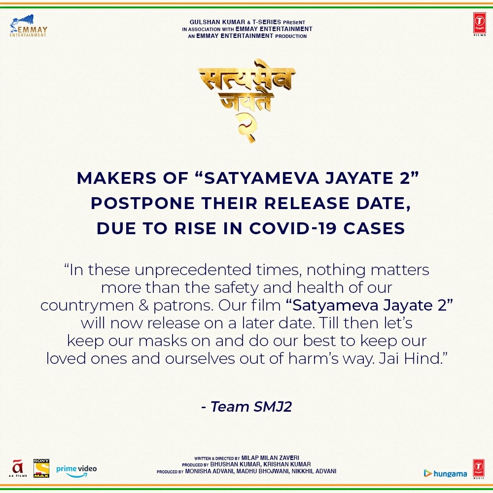 कोरोना महामारी के चलते जॉन अब्राहम की फिल्म Satyameva Jayate 2 की रिलीज डेट टली