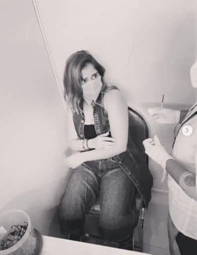 Arti shared the pictures on her Instagram and spoke about her fear of injections too as the nurse helping and comforting her. [pic credit: Instagram/Arti Singh]