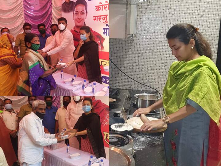 Maharashtra News Congress starts 'Madaticha Ek Ghas' initiative, Praniti Shinde makes roti for the needy in Solapur काँग्रेसतर्फे 'मदतीचा एक घास', गरजूंसाठी प्रणिती शिंदे यांनी स्वत: पोळ्या लाटल्या