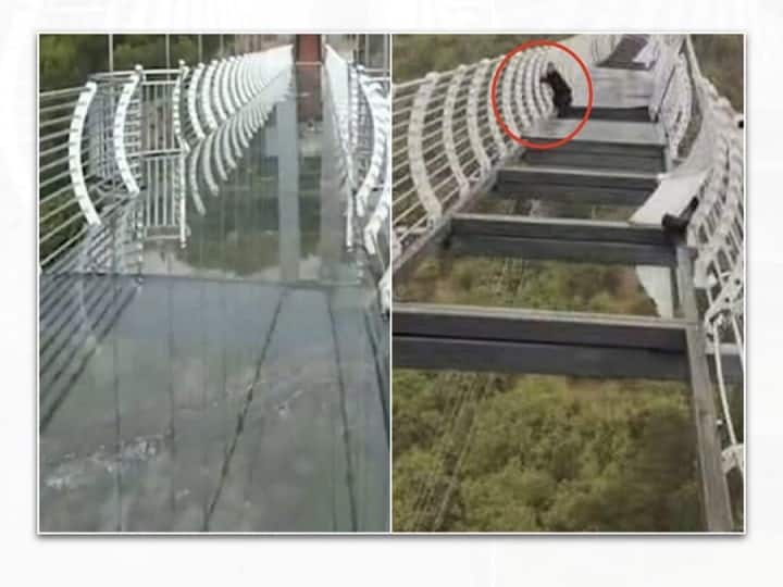 Chinese glass bridge breaks living tourist clinging on 330 feet above the ground Chinese glass bridge: உடைந்த கண்ணாடி பாலம்.. 100 மீட்டர் உயரம்.. உயிர்பயத்தில் உறைந்த சுற்றுலா பயணி..