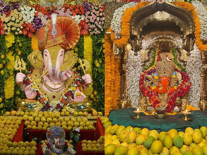 अक्षय्य तृतीयेच्या मुहूर्तावर पुण्यातील सर्वाचेच लाडके दैवत असलेल्या दगडुशेठ गणपतीला आणि मुंबईतील श्री सिद्धीविनायक गणपतीला हापूस आंब्याची आरास करण्यात आली आहे.