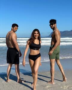 Khatron Ke Khiladi 11's Nikki Tamboli Flaunts Toned Body In Swimwear As She Poses With 'Desi Boys' Vishal Aditya Singh, Varun Sood