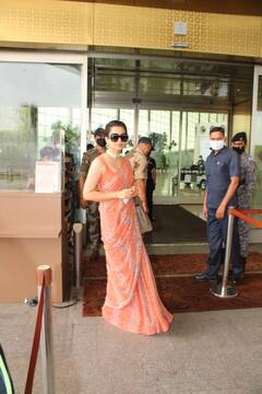 SPOTTED: कोरोना को मात देने के बाद आज एयरपोर्ट पर नज़र आईं Kangana Ranaut, साड़ी लुक में दिखा रॉयल अवतार, देखें तस्वीरें