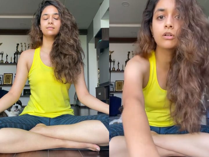 Actress Keerthy Suresh video imitates her yoga teacher gone viral Keerthy Suresh | 'இவங்க இதுவெல்லாம் பண்ணுவாங்களா ?' - யோகா டீச்சரை கலாய்த்த கீர்த்தி சுரேஷ்