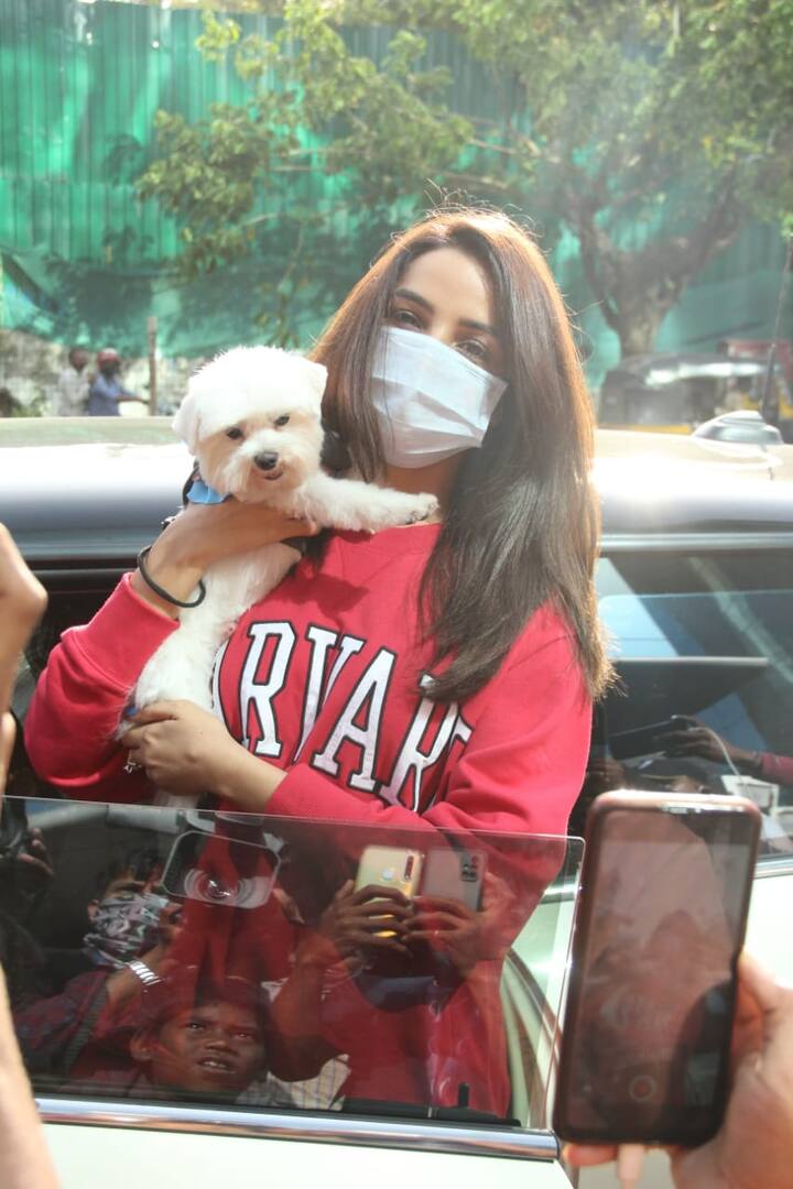 वहीं जैस्मिन ने रूक कर पैपराजी को पोज दिए और साथ ही अपने क्यूट Pet की झलक भी दिखाई. जो वाकई बेहद क्यूट है.