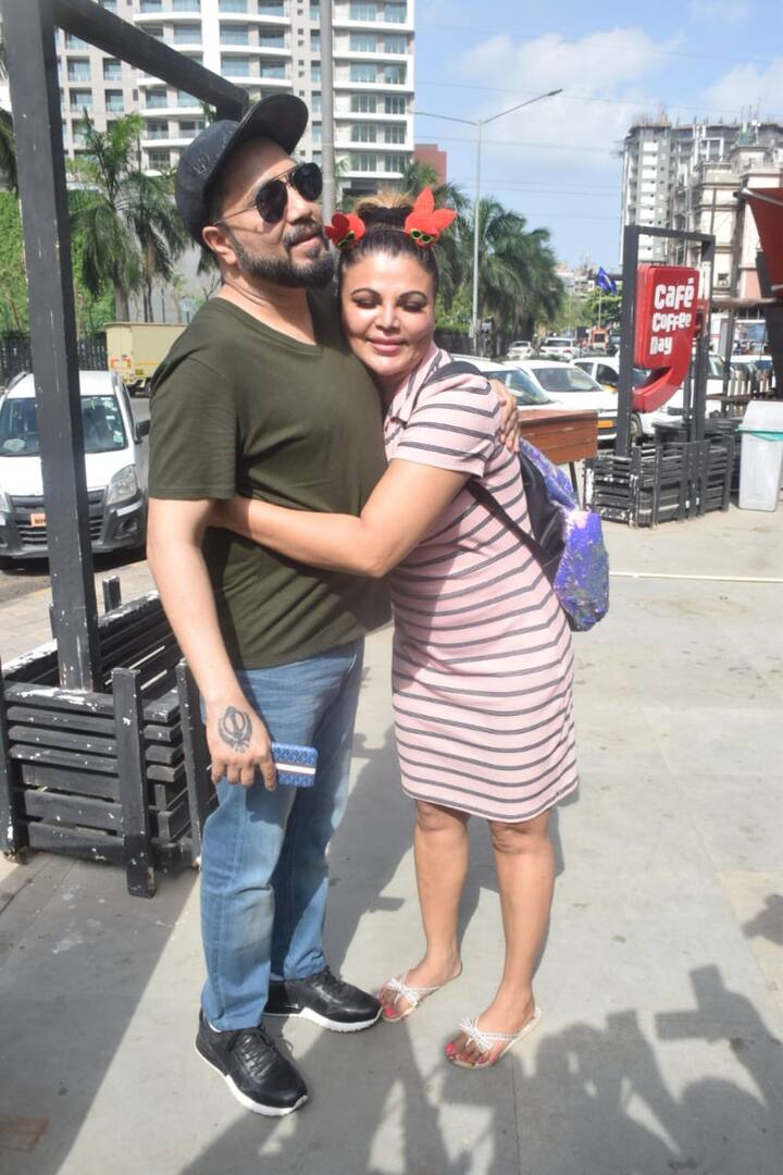 Rakhi Sawant, who entered the 'Bigg Boss 14' house as a wildcard contestant, was seen giving a hug to singer Mika Singh outside a coffee shop.