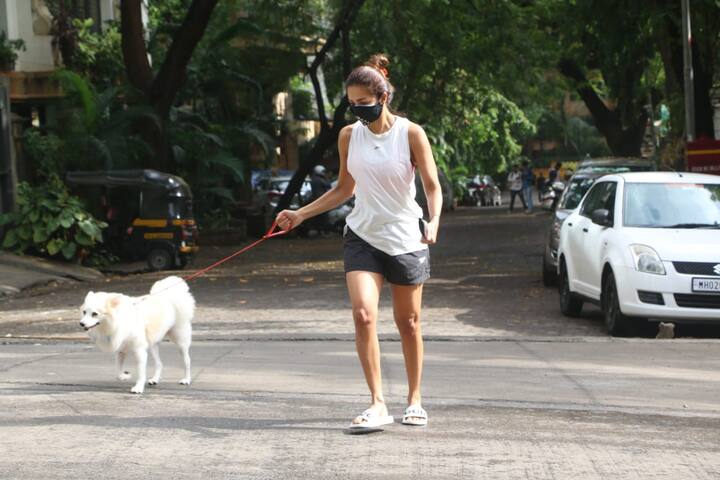 मलाइका अरोड़ा का आज मुंबई में तब क्लिक किया गया जो वो अपने डॉग कैस्पर को लेकर वॉक करने निकलीं थीं.
