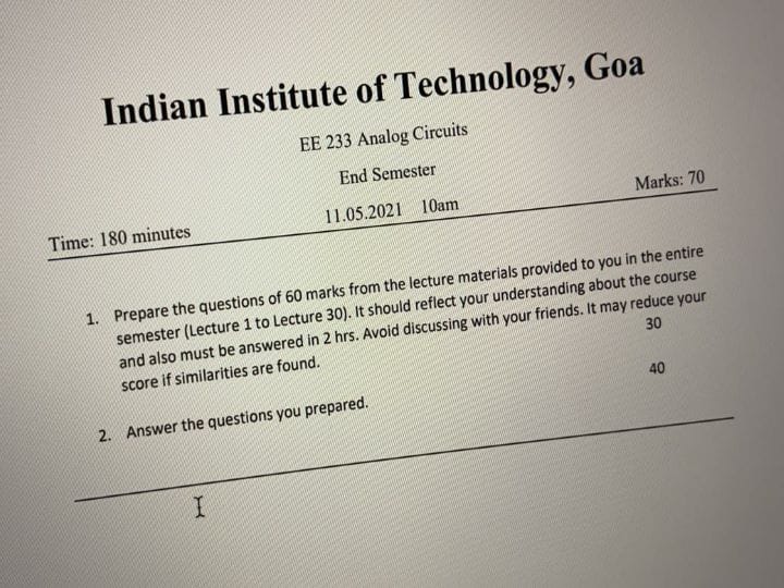 IIT Goa adopted unique method for evaluating students, get students to prepare question papers स्टूडेंट्स के मूल्यांकन के लिए IIT गोवा ने अपनाया यूनिक तरीका, छात्रों से ही करवाएं प्रश्न पत्र तैयार
