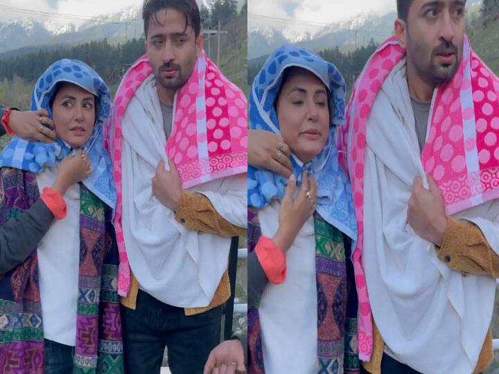 Hina khan share behind the scene video of her upcoming song baarish ban jana with shaheer sheikh, watch here सिर पर तौलिया, कंपकंपाते होंठ...नए गाने की रिलीज से पहले Hina Khan और Shaheer Sheikh को क्यों चढ़ी है कंपकंपी, देखें वीडियो