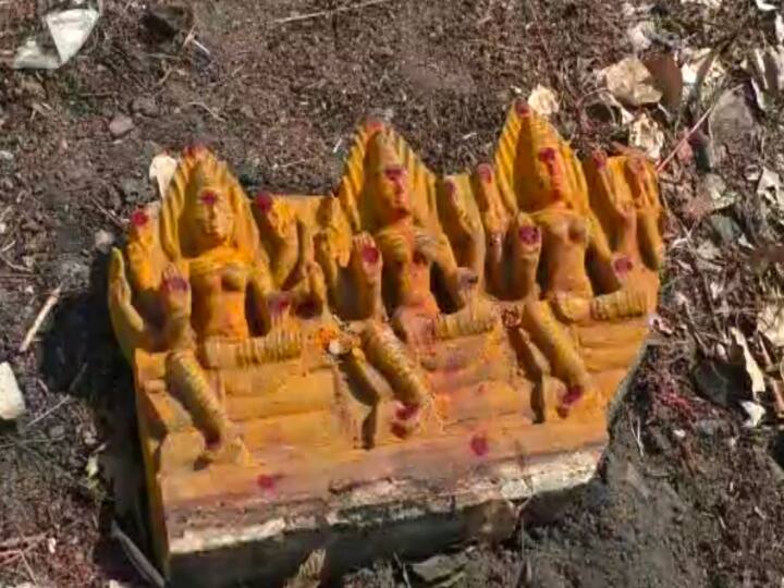 tvmalai  Social enemies smashed  idol  goddess  sanctum sanctorum  temple into 3 pieces திருவண்ணாமலை : கருவறை அம்மன் சிலையை உடைத்தெறிந்த சமூக விரோதிகள் : காவல்துறை தீவிர விசாரணை