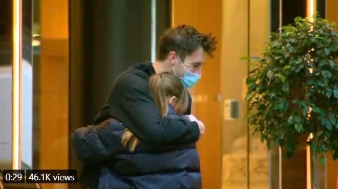 After eight weeks away for the IPL, Pat Cummins finally left hotel quarantine on Monday and reunited with his pregnant partner Becky Boston. Sports journalist Chloe-Amanda Bailey shared a heart-warming video showibg fast bowler Pat Cummins exiting the hotel and reuniting with his wife. (Image: Chloe-Amanda Bailey/Twitter)