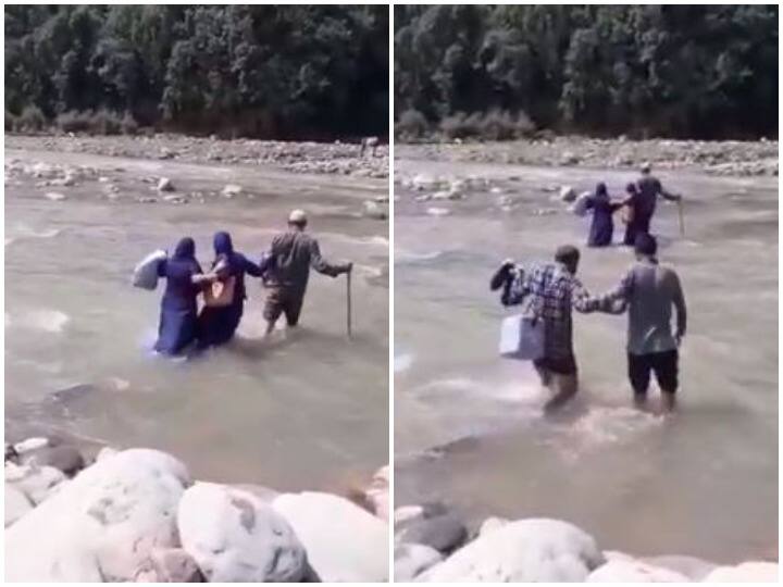जम्मू-कश्मीर के दूर-दराज इलाकों में वैक्सीन लगाने के लिए नदी पार करते दिखे स्वास्थ्यकर्मी, सोशल मीडिया पर हो रही तारीफ