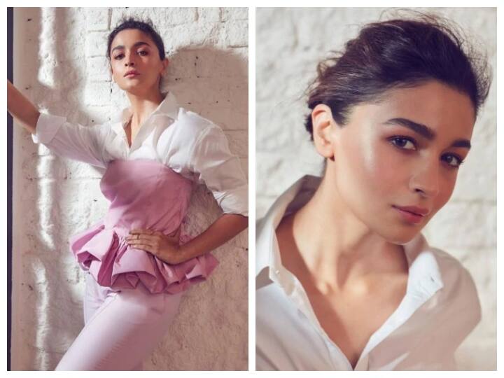 Alia Bhatt- आलिया भट्ट ने एक सिंपल प्लेन सफेद शर्ट के ऊपर बेबी पिंक पेप्लम कोर्सेट पहना. जिसे उन्होंने बेबी पिंक पैंट के साथ पेयर किया था.