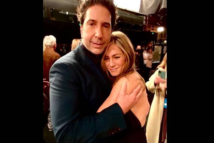 Ross also shared a picture with his Rachel aka Jennifer Aniston where both of them can be seen hugging each other. He captioned the picture as, “After a very long day, last hug of the night’. (Image courtesy - @_schwim_/Instagram)