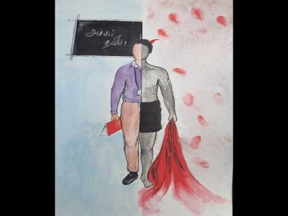 madurai Student drawing against sexual harassment  awareness painting in home Sexual Harassment | ஆயுதமாக மாறும் ஓவியங்கள் : பாலியல் குற்றவாளிகளை கலையின் மூலம் தோலுரிக்கும் கல்லூரி மாணவி..!