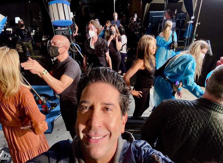 David Schwimmer, who played the character of Ross Geller in the popular sitcom, took to his Instagram and shared some precious behind-the-scenes picture from the special episode of ‘Friends’. (Image courtesy - @_schwim_/Instagram)
