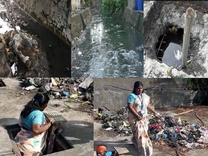 Maharashtra News Women health inspector descends into manhole to inspect sanitation work in Bhiwandi भिवंडीत नालेसफाईच्या कामाच्या पाहणीसाठी महिला आरोग्य निरीक्षक थेट मॅनहोलमध्ये उतरली!