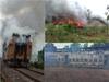 PHOTO : कोकण रेल्वे मार्गावर विजेचं काम करणाऱ्या विशेष गाडीला आग, वाहतूक विस्कळीत