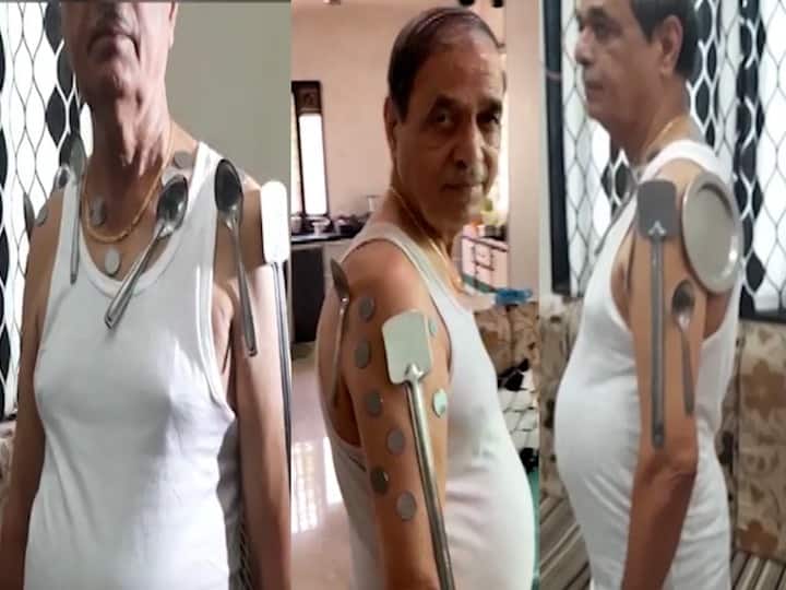 Covishield vaccine attracts iron to the body, claims Arvind Sonar from Nashik; Experts rejected the claim कोविशील्ड लसीमुळे शरीराकडे लोखंड, स्टील आकर्षित होतं, नाशिकमधल्या अरविंद सोनार यांचा दावा; तज्ज्ञांनी दावा फेटाळला
