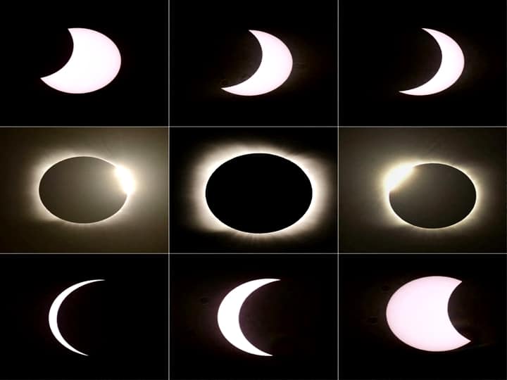 This combination of pictures created on December 14, 2020 shows the different stages of the total solar eclipse as seen from Piedra del Aquila, Neuquen province, Argentina on December 14, 2020. - (RONALDO SCHEMIDT / AFP)