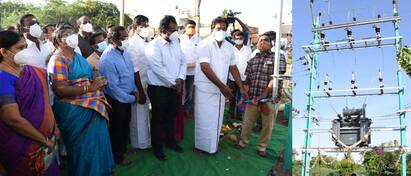 Minister Moorthy bizarrely inaugurated the Transformer in Madurai சந்தன பொட்டு, கதம்பம், சம்மங்கி மாலை டிரான்ஸ்பார்மருக்கு விபூதியடித்த அமைச்சர்.!