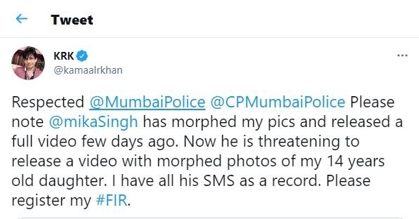 KRK Accuses Mika Singh Of 'Threatening Him To Release Video Of Morphed Pics Of Daughter', Asks Mumbai Police To File FIR