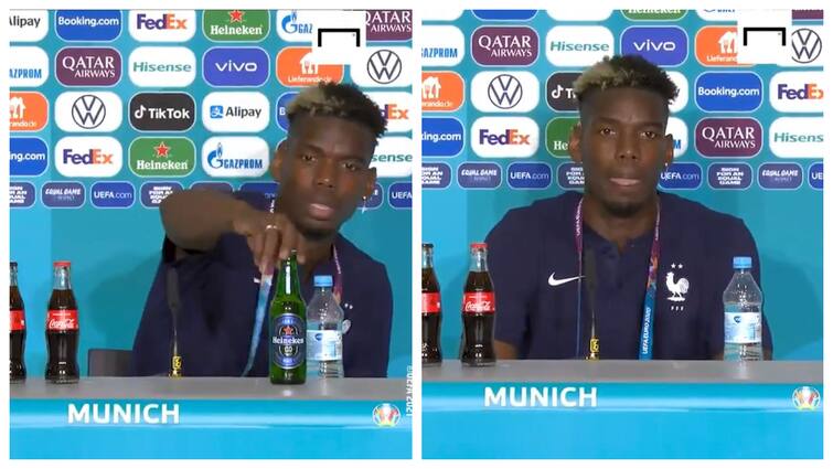 After Cristiano Ronaldo Paul Pogba Removes Beer Bottle From Press Conference Table Watch Video