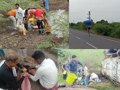 PHOTO : टँकर उलटला, डिझेल गोळा करण्यासाठी कोणी बादली, कॅन तर कोणी ड्रम घेऊन धावले!