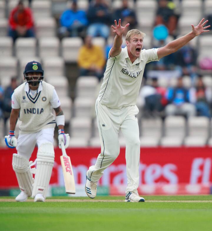 Team India's batsmen were completely dominated by New Zealand fast bowler Kyle Jamieson, who took five wickets in the first innings of the Ind vs NZ WTC final 2021. Photo Courtesy: AFP