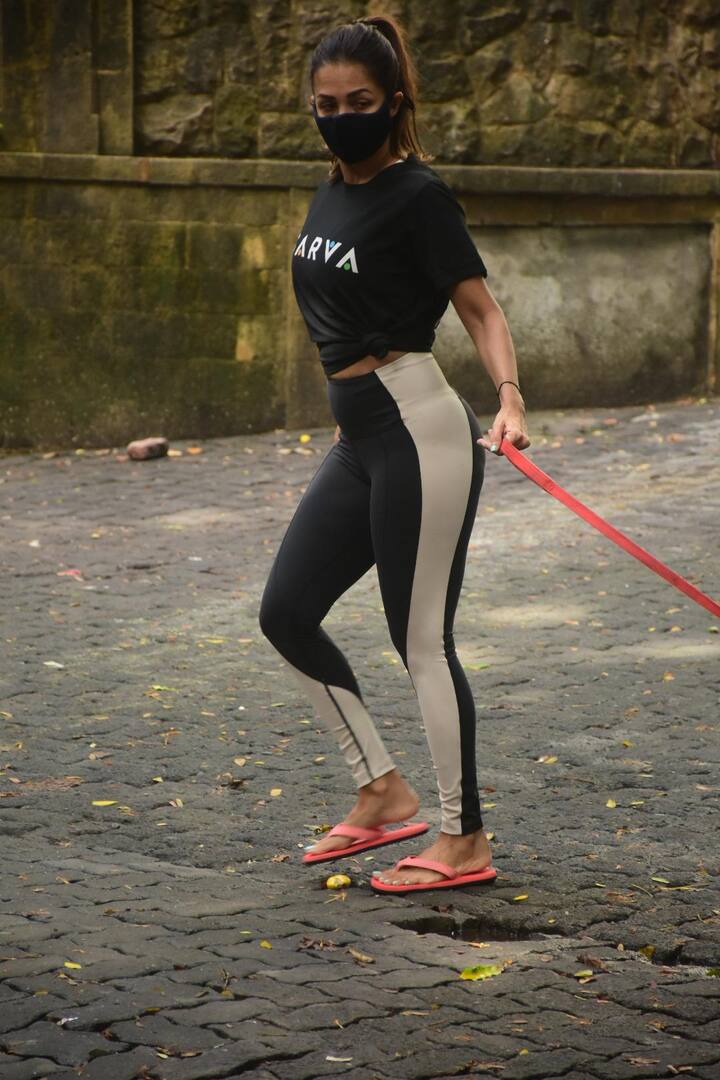 मलाइका अपने पेट डॉग कैस्पर को घुमाती हुई नज़र आईं. वह आए दिन उसे वॉक पर ले जाते हुए स्पॉट की जाती हैं.