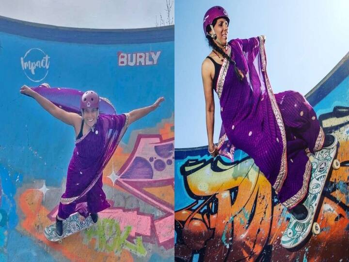 46 year old Toronto women Oorbee Roy's skating with saree goes viral in instagram ‘சேலையிலே ஸ்கேட்டிங்கா’- பெண்ணின் வைரல் வீடியோ !