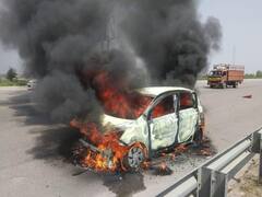கோயம்பேடு : திடீரென தீப்பிடித்து எரிந்த கார் : பிஸியான சாலையில் போக்குவரத்து நெரிசல்..!