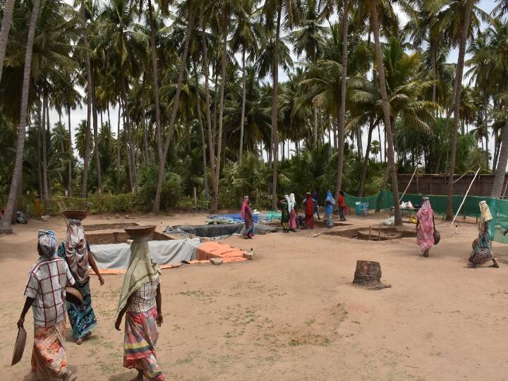 கீழடி அகழாய்வில் பெண்கள் பணி செய்யும் காட்சி