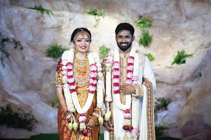 Tamil Film Shankar’s daughter Aishwarya tied the knot with cricketer Rohit Damodharan On Sunday in a grand ceremony.
