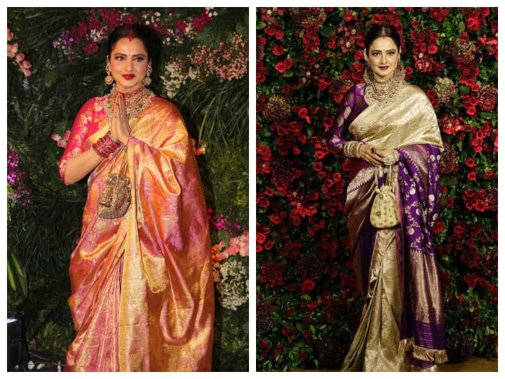 From classic kanjeevaram to gold zari Rekha saris wear off Deepika Katrina lehengas क्लासिक कांजीवरम से लेकर गोल्ड जरी तक, Rekha की साड़ियों के आगे फीके हैं, Deepika-Katrina के लहंगे