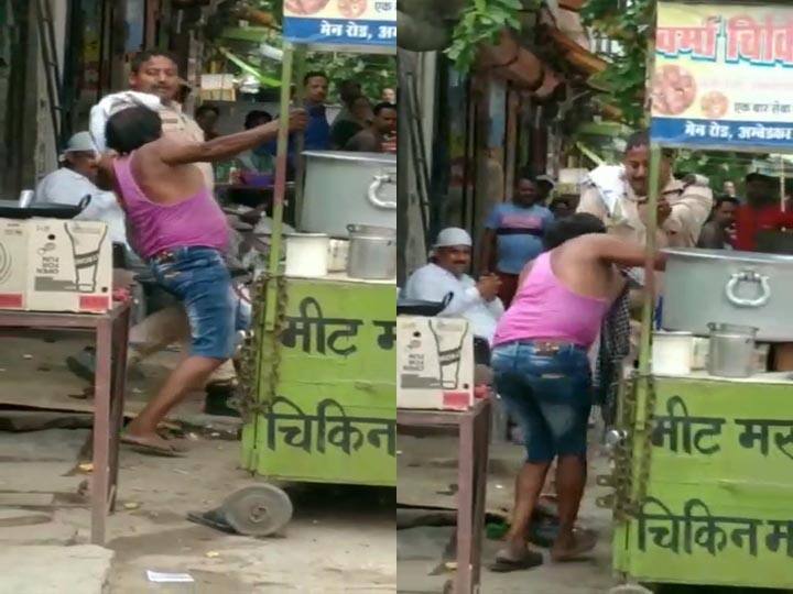 Drunken Home guard beaten a shop keeper in Orai Jalaun Uttar Pradesh ann Uttar Pradesh: युवक के साथ मारपीट करते हुए शराब के नशे में धुत होमगार्ड का वीडियो वायरल
