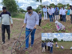 Rohit Pawar : आमदार रोहित पवार बळीराजाच्या बांधावर... हातात यंत्र घेऊन कुळपणी!