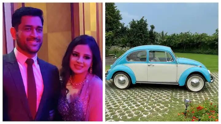 Dhoni Sakshi Wedding Anniversary MS Dhoni Gifts Vintage Car to Wife Sakshi Dhoni कैप्टन कूल MS Dhoni ने शादी की सालगिरह पर पत्नी साक्षी को दी खास विंटेज कार, तस्वीर वायरल