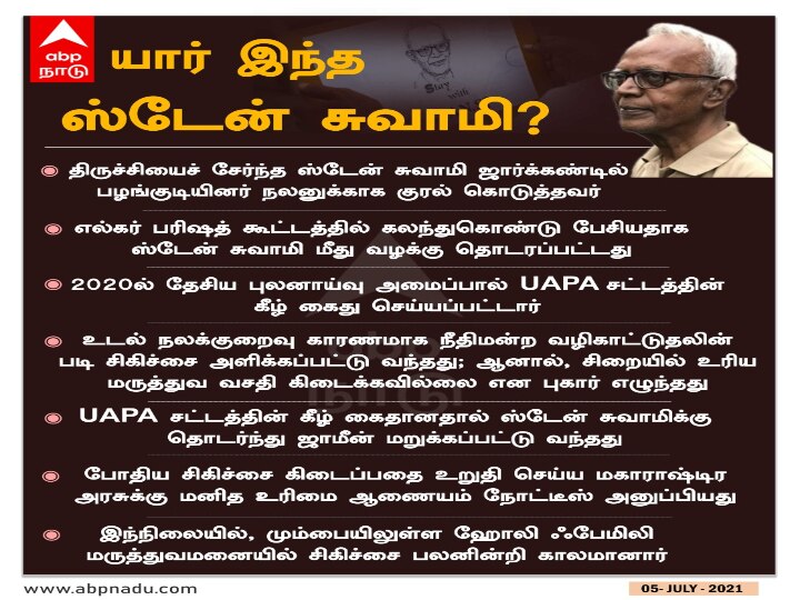 ‛போராளிகள் விதைக்கப்படுகிறார்கள் புதைக்கப்படுவதில்லை’ ஸ்டேன் சுவாமி மறைவுக்கு தலைவர்கள் இரங்கல்!