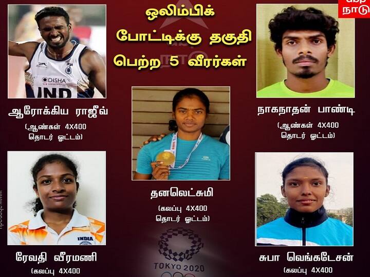 Athletes who have qualified for the Tokyo Olympics from Tamil Nadu  Tokyo Olympics | ஒலிம்பிக் தடகள போட்டி - தமிழ்நாட்டில் இருந்து 5 பேர் தேர்வு