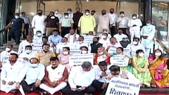 Maharashtra Monsoon Session 2021 : विधिमंडळांच्या पायऱ्यांवर भाजप आमदारांची सरकार विरोधात घोषणाबाजी