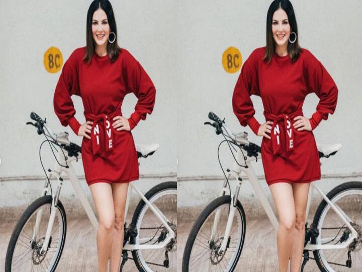 Sunny Leone advised to ride a bicycle when the rate of petrol is Rs 100 a liter, watch her instagram post सफेद साइकिल और लाल ड्रेस….पेट्रोल के रेट 100 रुपये लीटर होने पर Sunny Leone ने दी साइकिल चलाने की सलाह, बोलीं - अपनी सेहत का ध्यान रखें