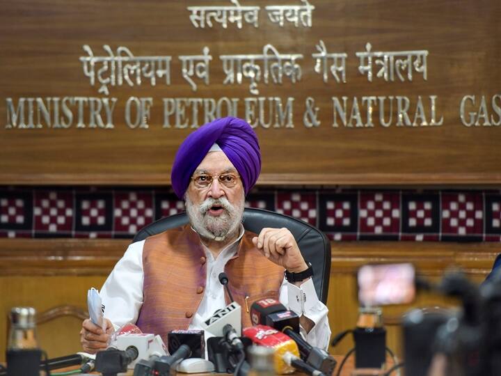 New Delhi: Union Petroleum Minister Hardeep Singh Puri addressed a press conference after taking charge, in New Delhi, Thursday, July 8, 2021. (PTI Photo/ Manvender Vashist)