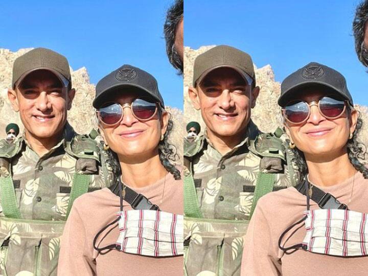 aamir khan and kiran rao pose from kargil during shooting of lal singh chaddha first time after declaring divorce, naga chaitanya share pic तलाक के बाद कारगिल से सामने आई Aamir Khan और Kiran Rao की पहली तस्वीर, देखकर लगेगा जैसे कुछ हुआ ही नहीं