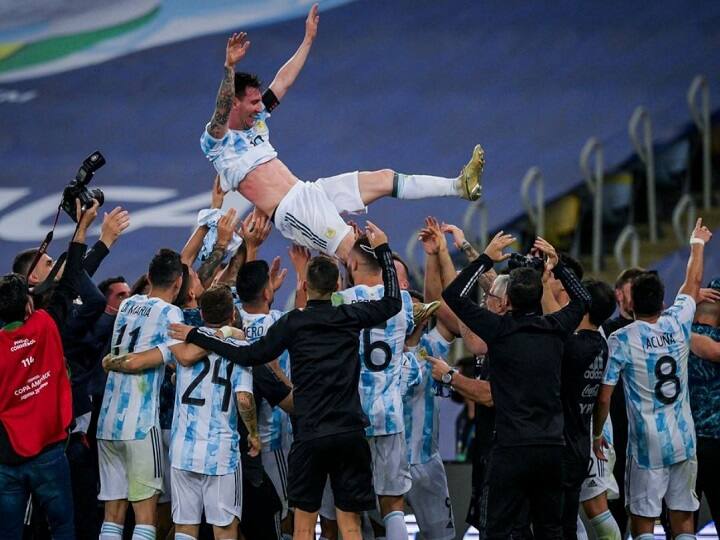 Lionel Messi won the Copa America final, celebrating his first tittle win for Argentina लियोनल मेसी खिताबी जीत के बाद जश्न में डूबे, सेलिब्रेशन का वीडियो हुआ वायरल