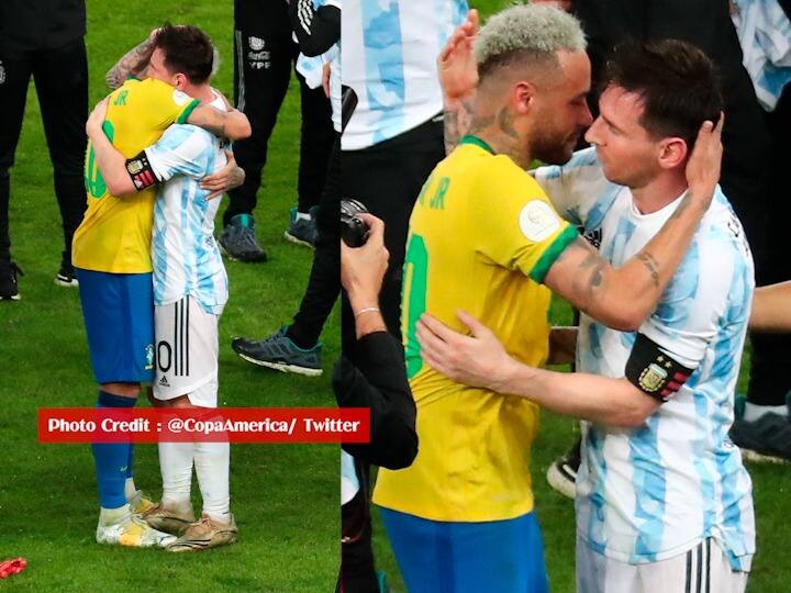 Copa America 2021 argentina won the title neymar started crying messi hugged watch viral video Copa America 2021: ...अन् नेमारला अश्रू अनावर; मेस्सीनं मारली कडकडून मिठी!