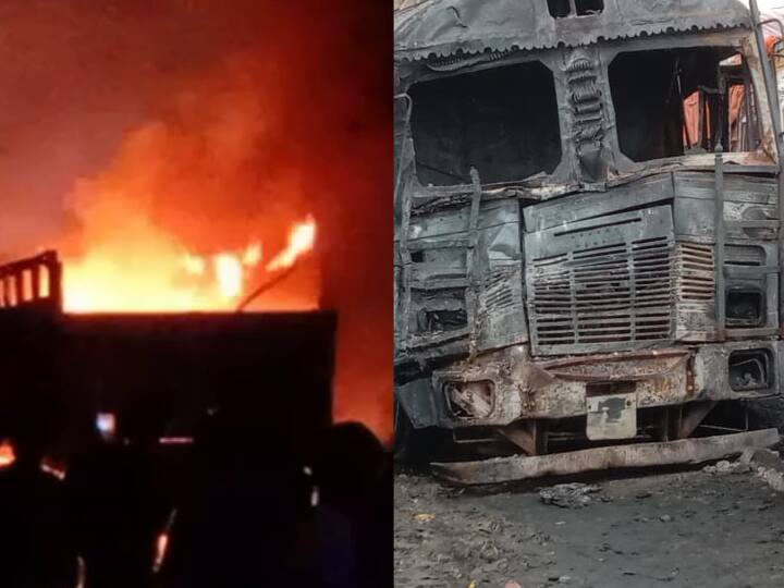 Fire broke out after collision between two truck in purnia driver died and one injured ann बिहारः पूर्णिया में दो ट्रकों के बीच भीषण टक्कर के बाद लगी आग, जिंदा जलकर चालक की मौत, खलासी गंभीर