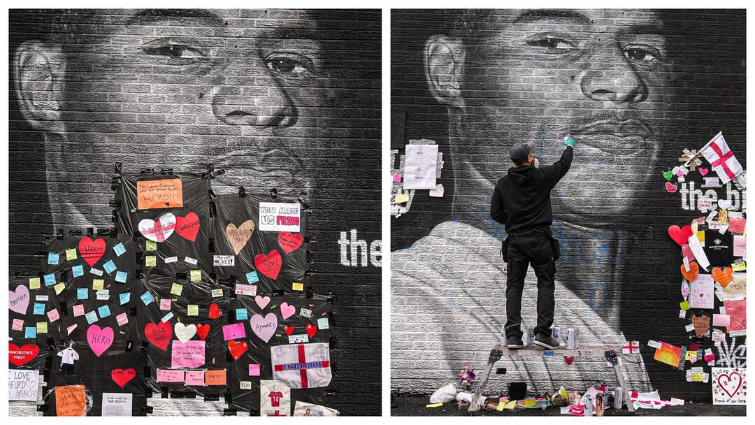 Marcus Rashford's Vandalized Mural Repainted And Covered With Heartfelt Messages Marcus Rashford's Vandalized Mural Repainted And Covered With Heartfelt Messages
