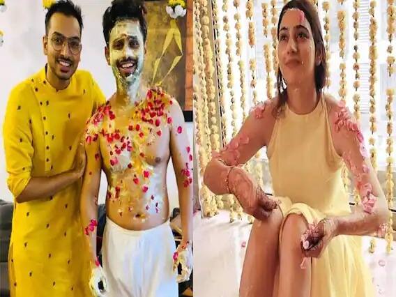 'Bigg Boss 14' contestant Rahul Vaidya is all set to tie the knot with his girlfriend Disha Parmar in an intimate ceremony on July 16 in Mumbai. The soon-to-be married couple had a blast during their haldi ceremony, which took place on July 15. Scroll down to see the photos.